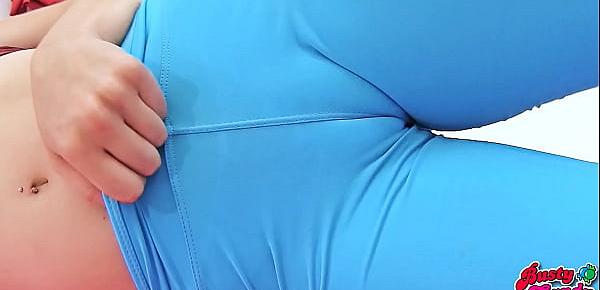  Big Ass Blonde Teen Has Huge Boobs and Cameltoe In Tight Lycra Spandex.